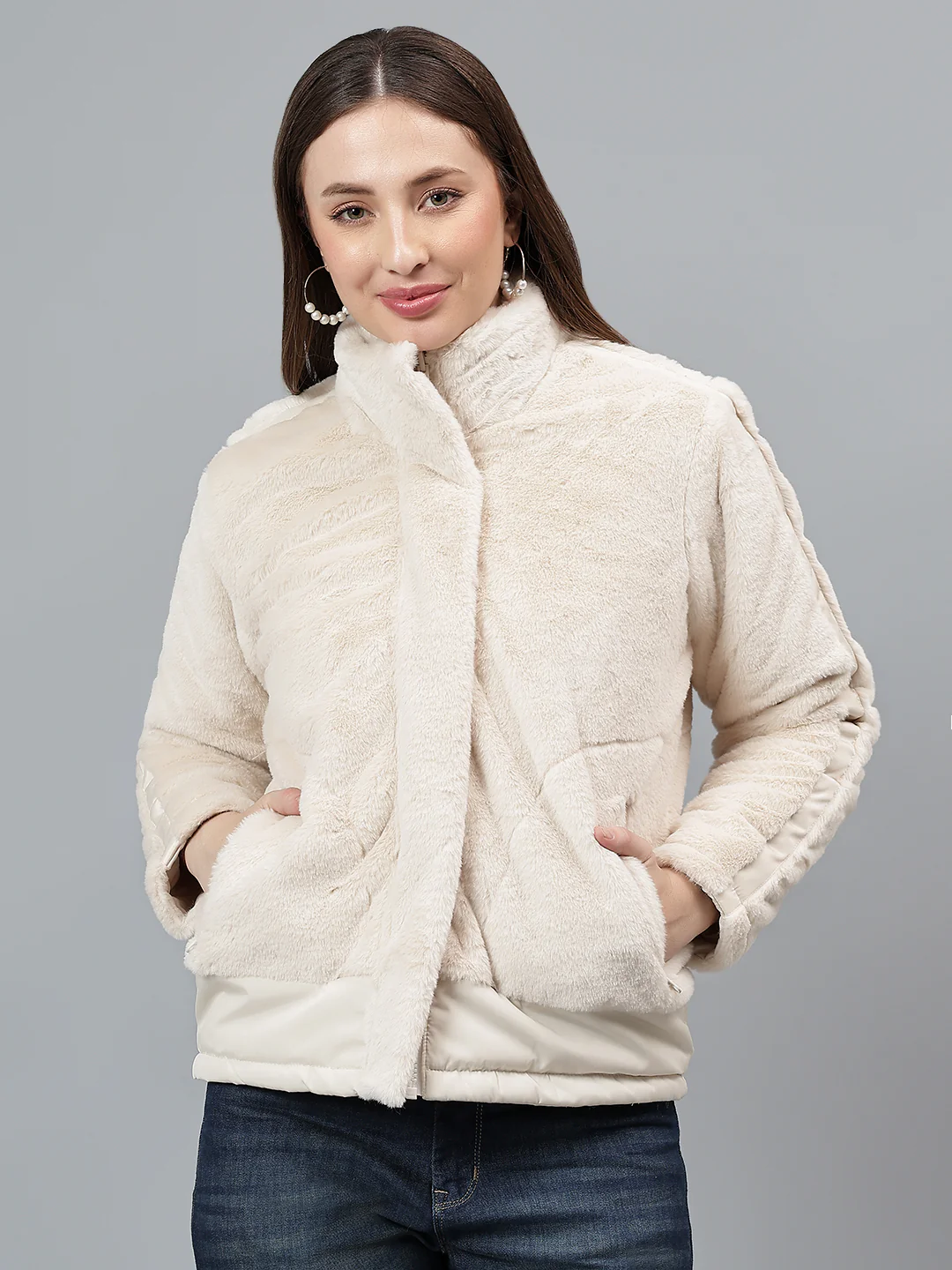 Women's Solid Ivory Jacket - Image 2