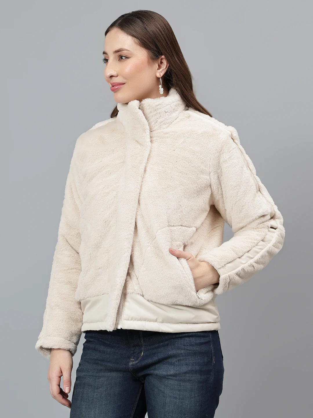 Women's Solid Ivory Jacket - Image 4