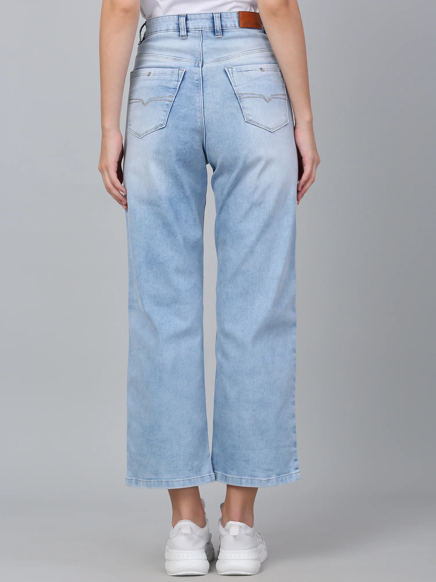 Women's Solid Light Blue Stretchable Wide Leg Jeans - Image 3