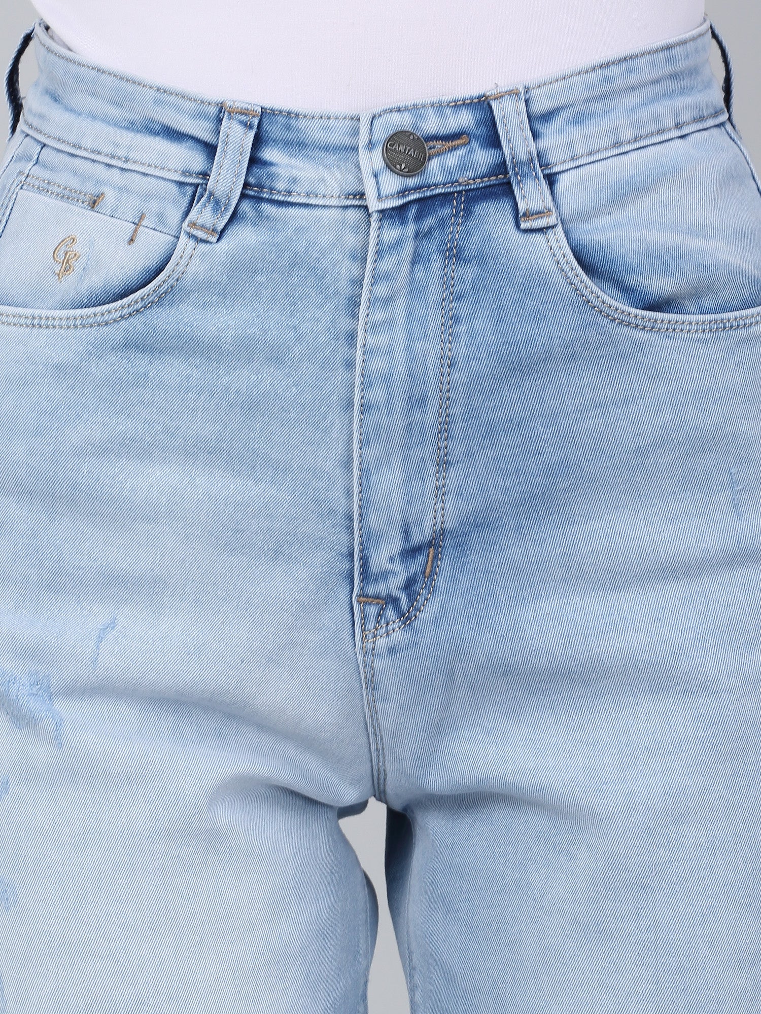 Women's Solid Light Blue Stretchable Wide Leg Jeans - Image 6