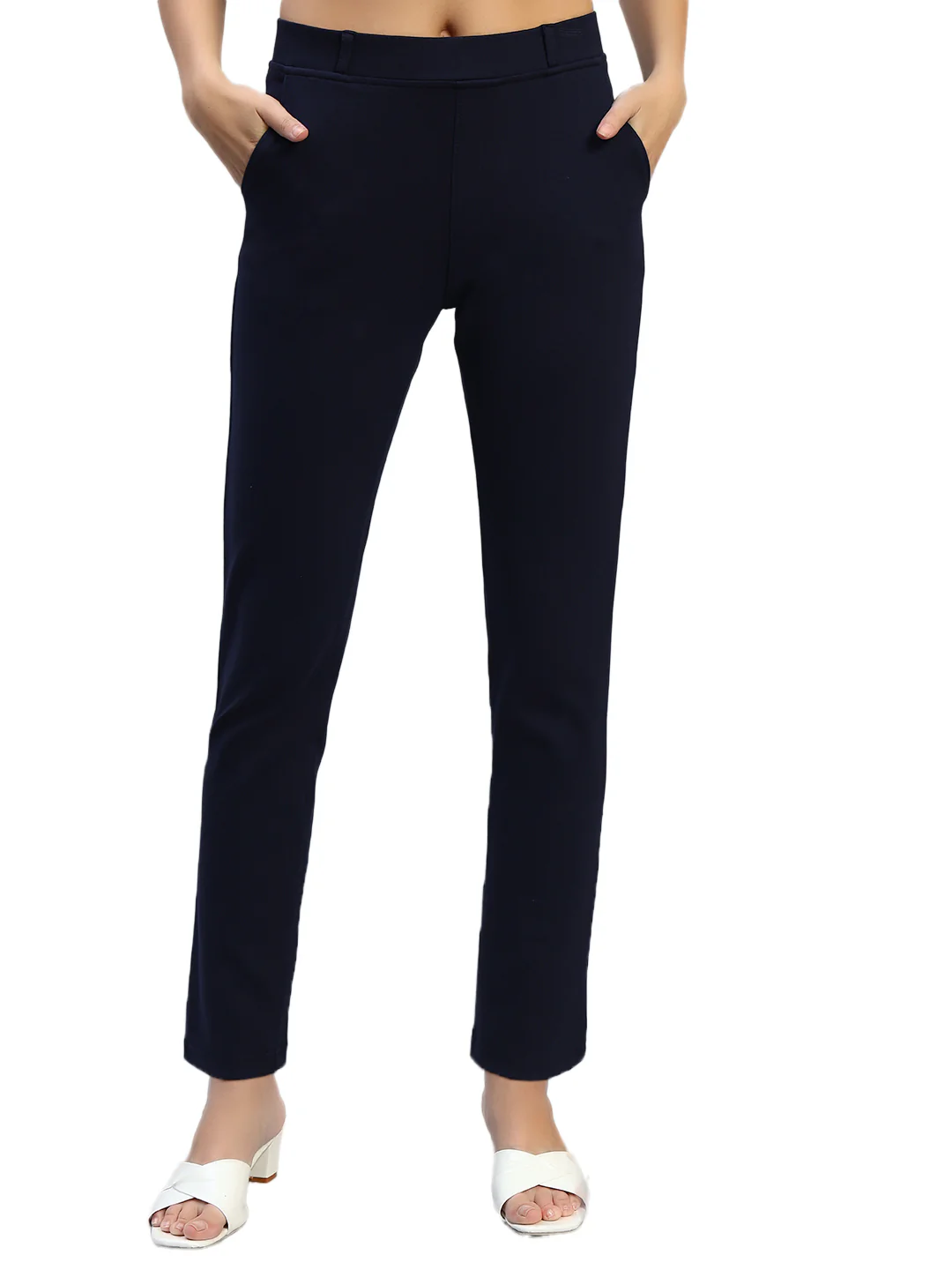 Women's Solid Navy Blue Regular Fit Casual Jegging - Image 2