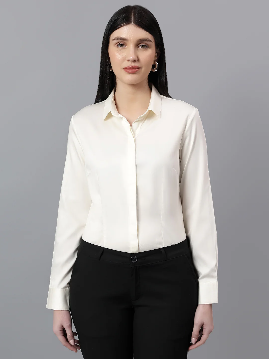 Women Off-White Formal Shirt | Cantabil - Image 2