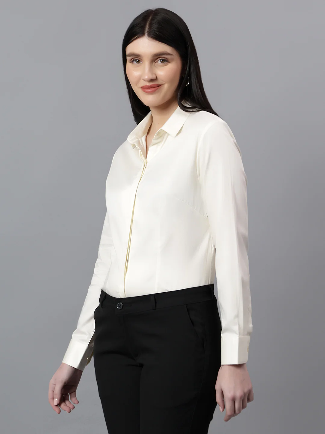 Women Off-White Formal Shirt | Cantabil - Image 3