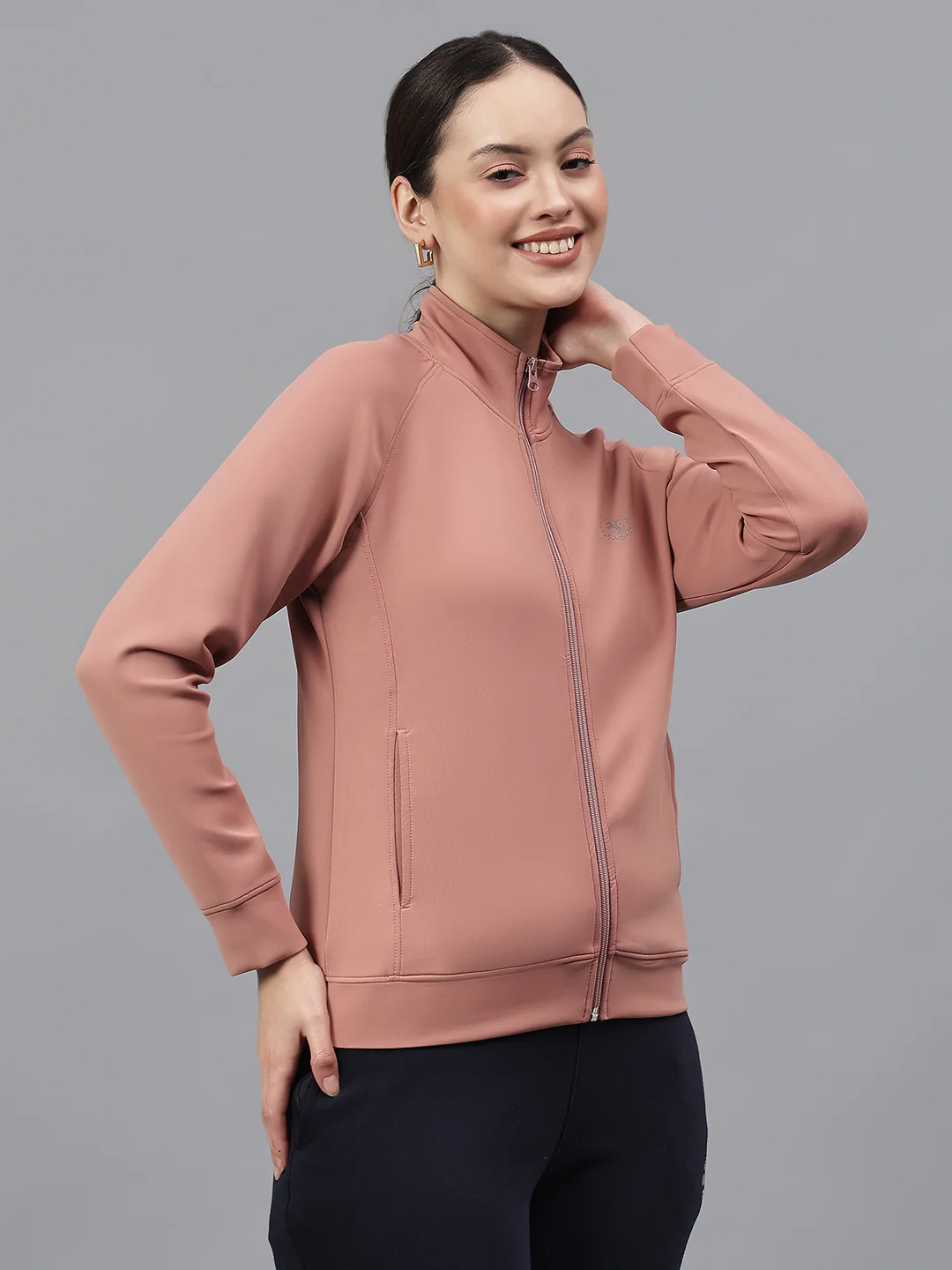 Women's Solid Pink High Neck Full Sleeves Casual Jacket - Image 4