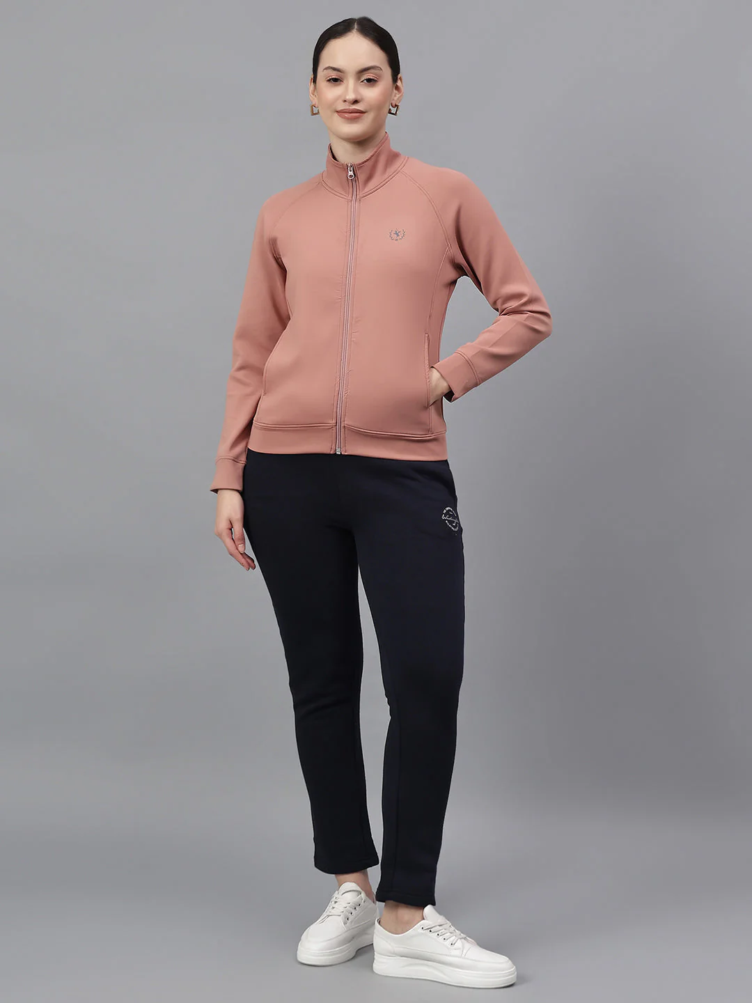 Women's Solid Pink High Neck Full Sleeves Casual Jacket - Image 5