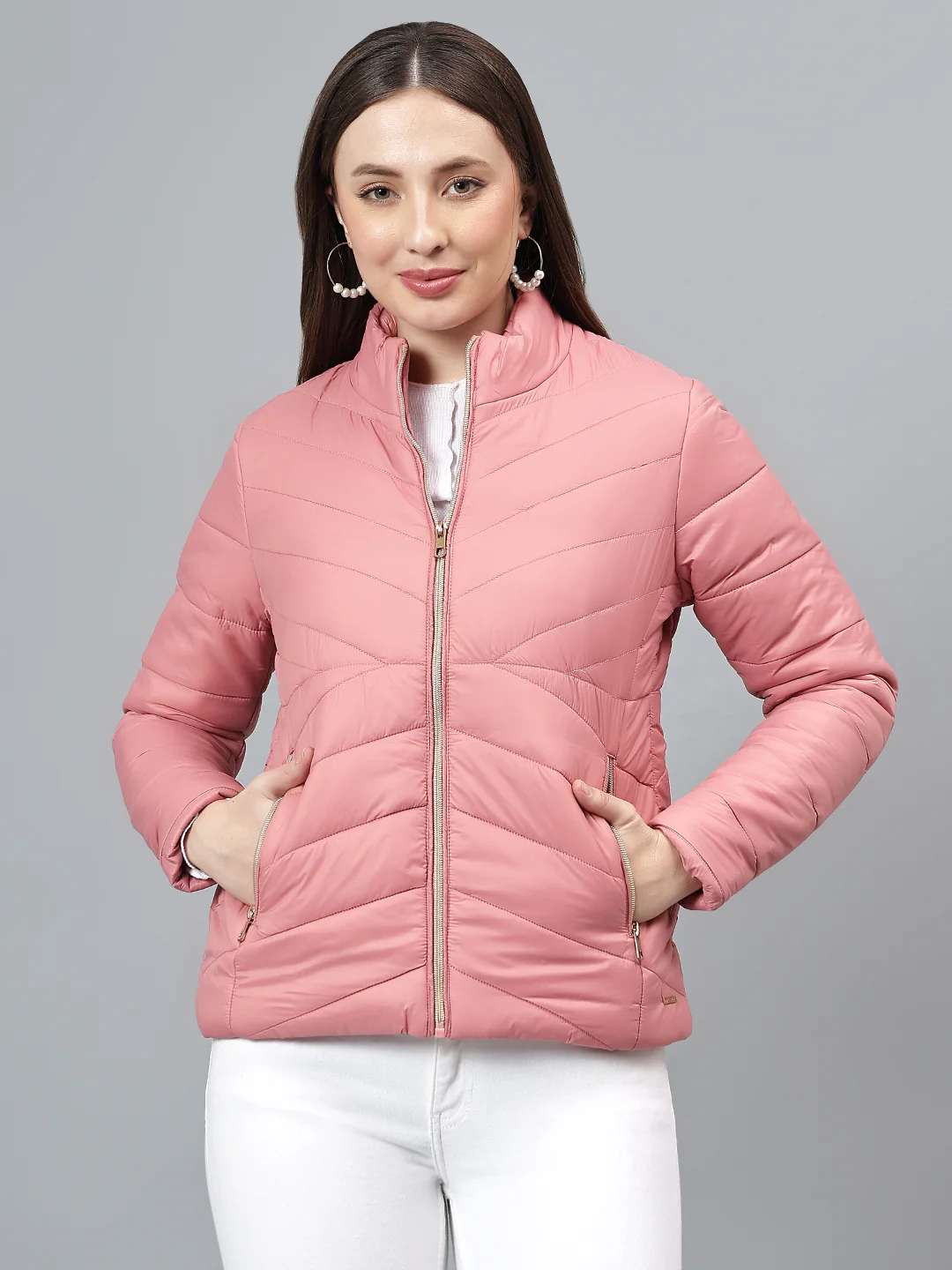 Women's Solid Pink Jacket - Image 2