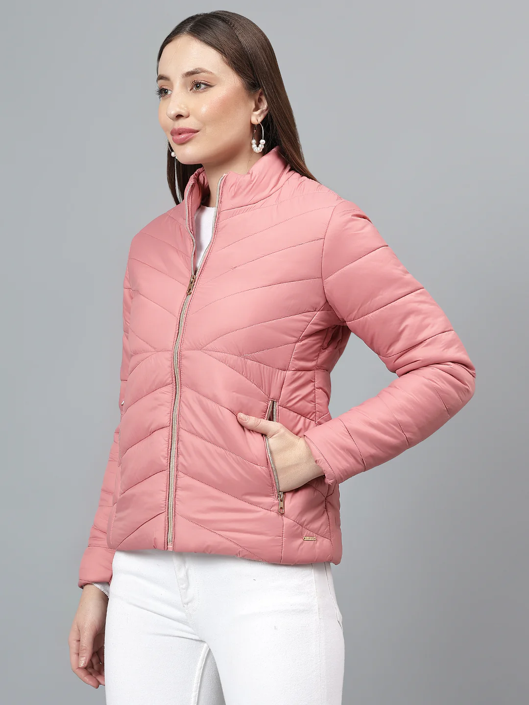 Women's Solid Pink Jacket - Image 3