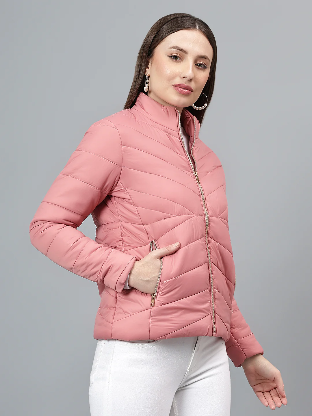 Women's Solid Pink Jacket - Image 4