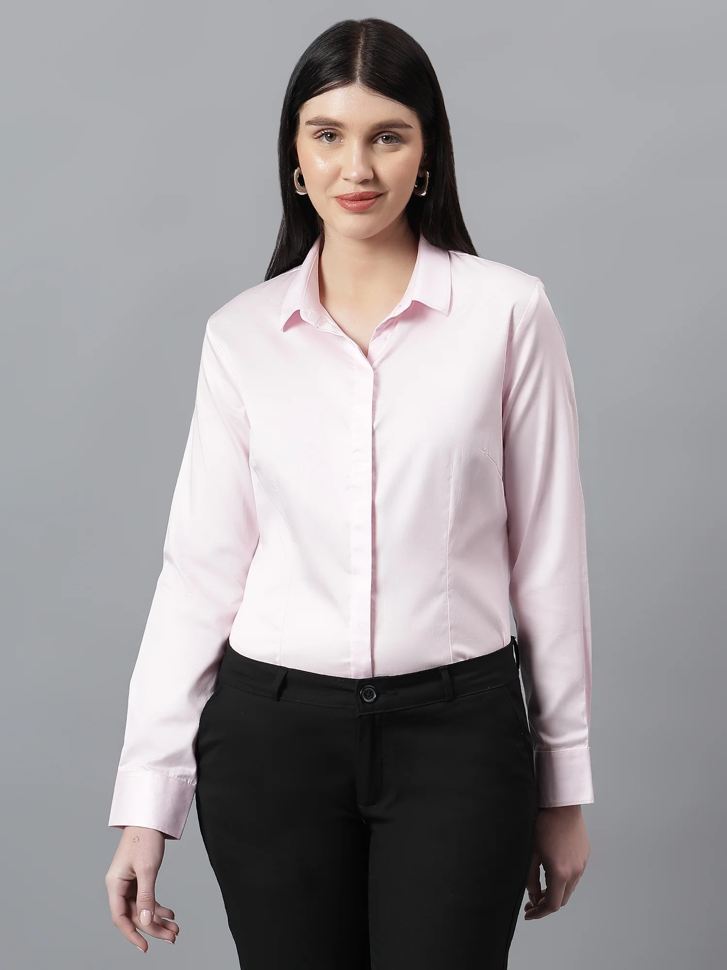 Pink Spread Collar Full Sleeve Formal Shirt for Women - Image 2