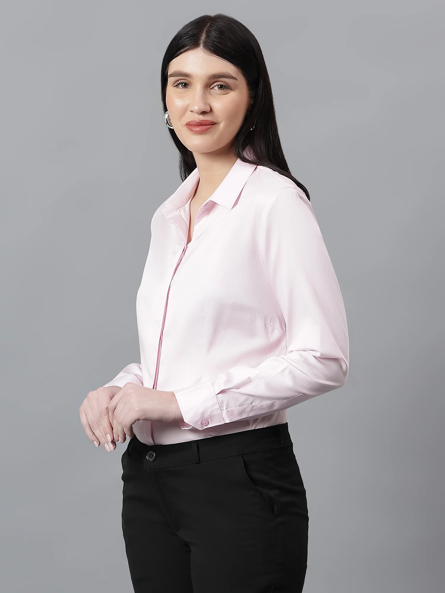 Pink Spread Collar Full Sleeve Formal Shirt for Women - Image 3