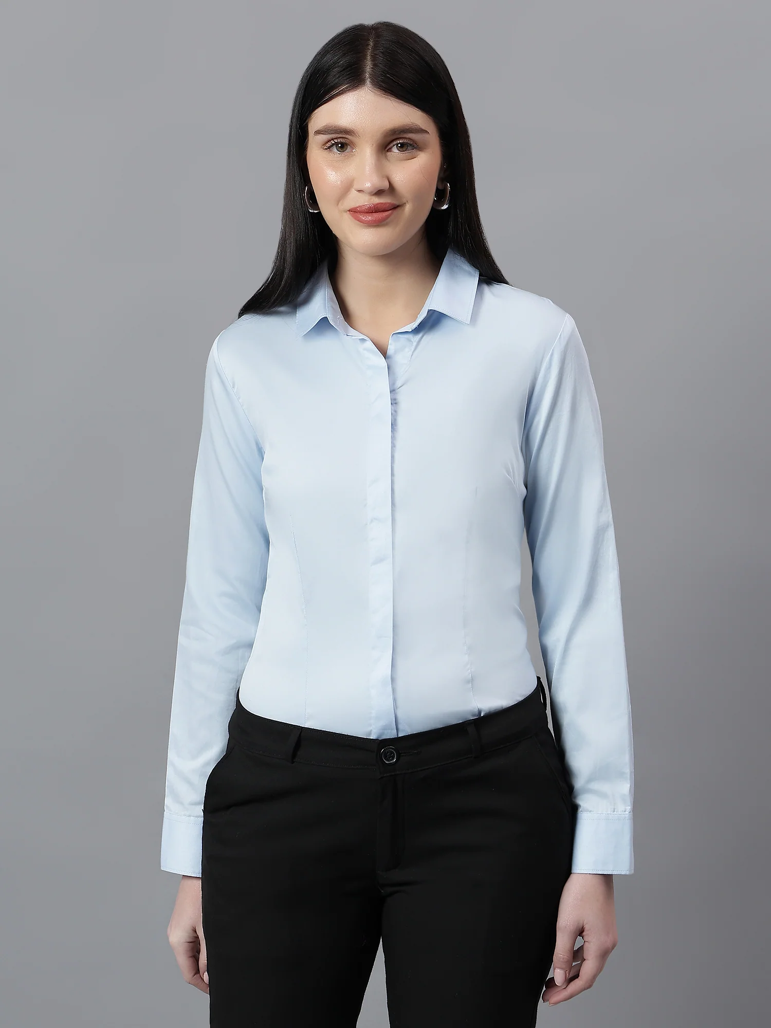 Women Sky Blue Formal Shirt | Spread Collar - Image 2