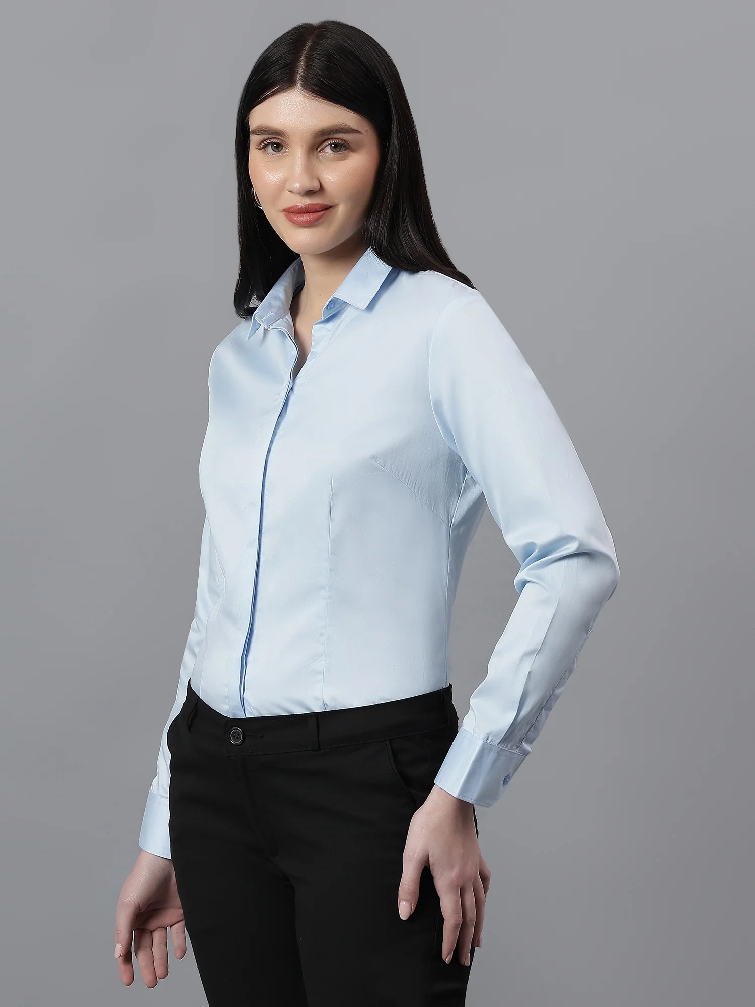 Women Sky Blue Formal Shirt | Spread Collar - Image 3