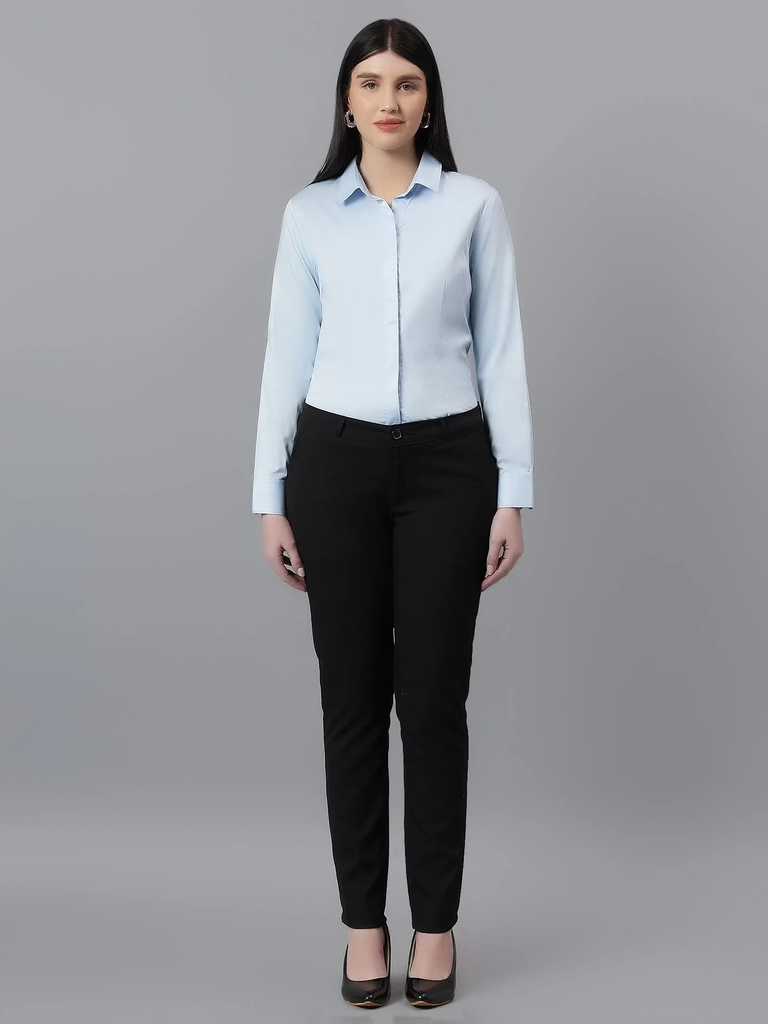 Women Sky Blue Formal Shirt | Spread Collar - Image 6