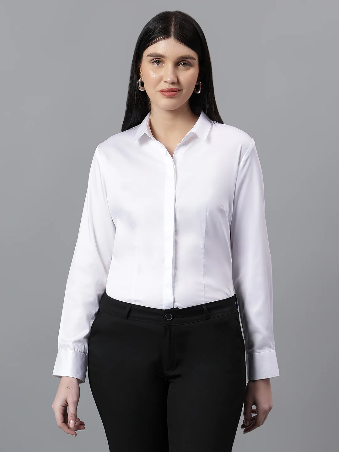 White Spread Collar Full Sleeve Formal Shirt for Women - Image 2