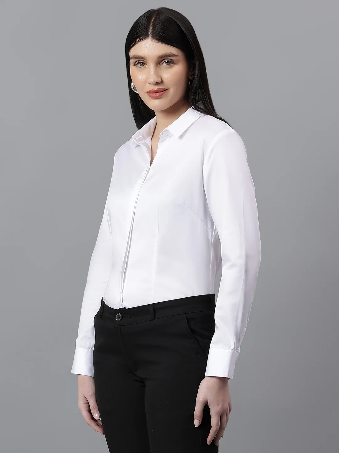 White Spread Collar Full Sleeve Formal Shirt for Women - Image 3