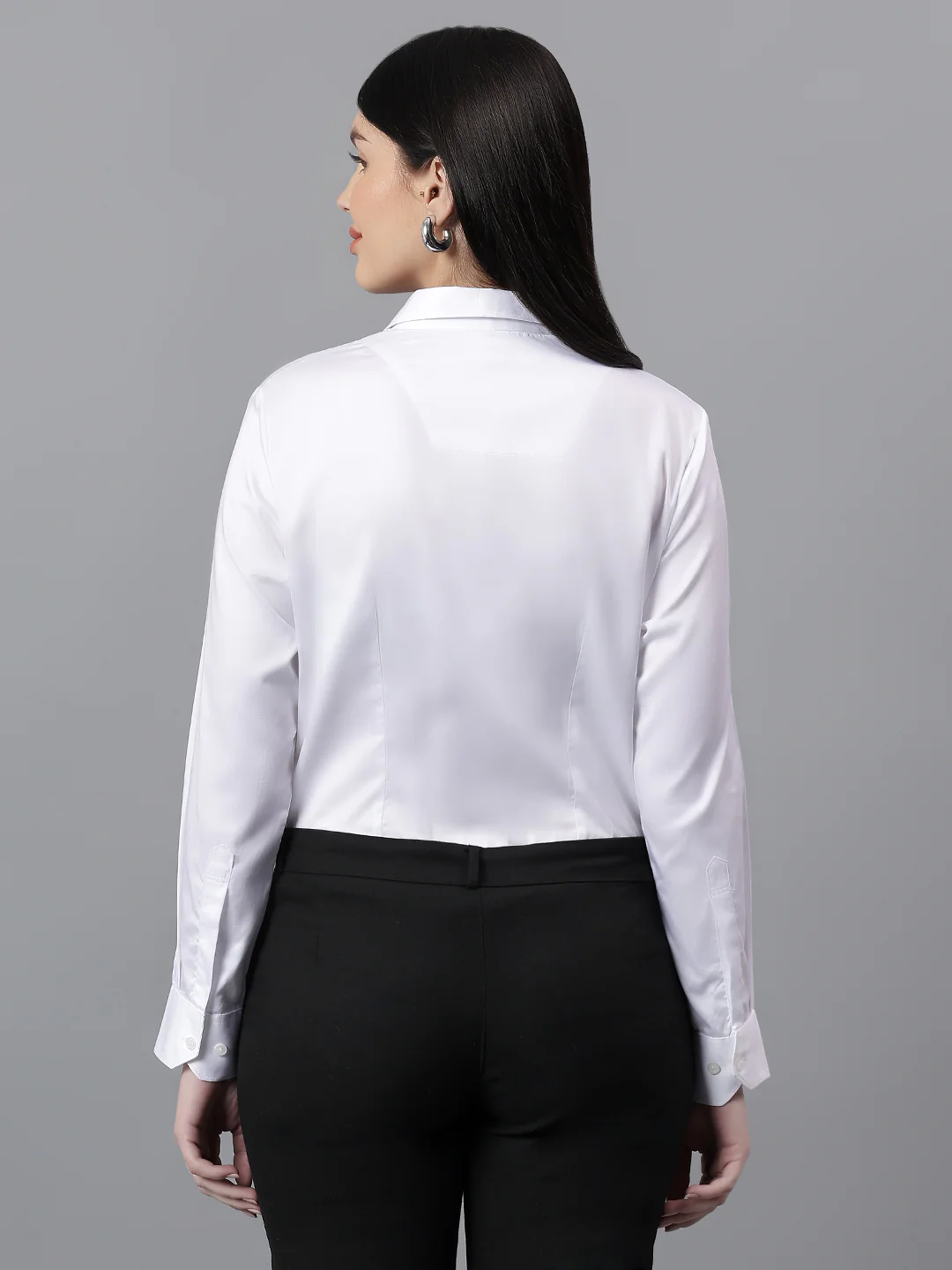 White Spread Collar Full Sleeve Formal Shirt for Women - Image 4