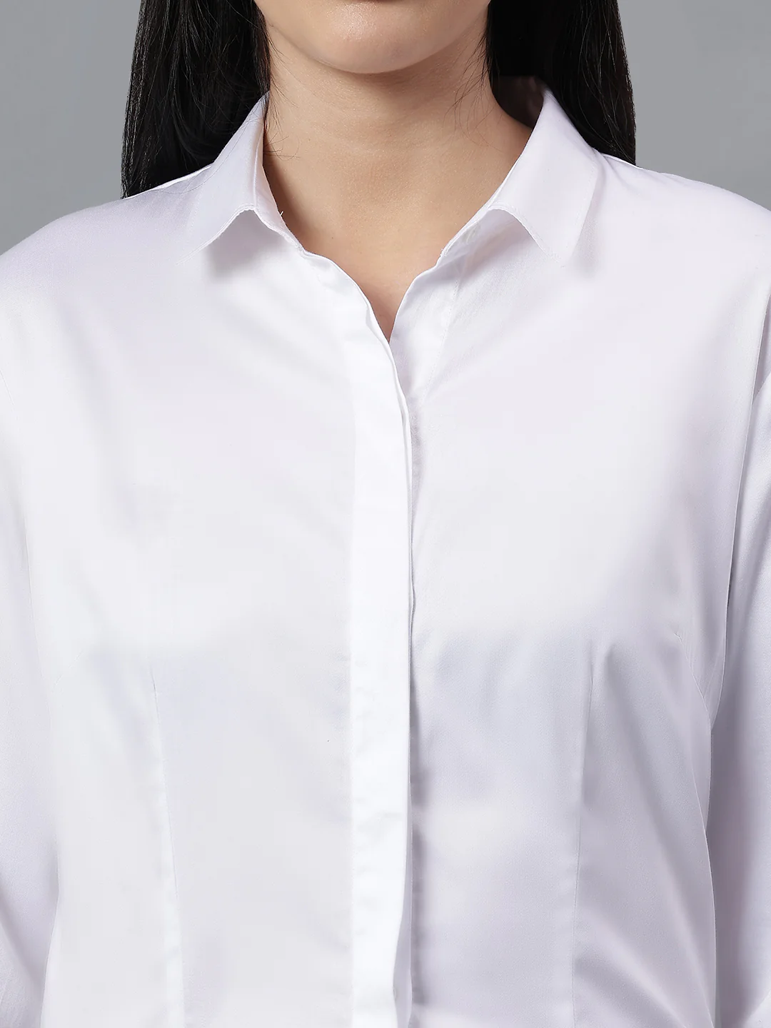 White Spread Collar Full Sleeve Formal Shirt for Women - Image 5