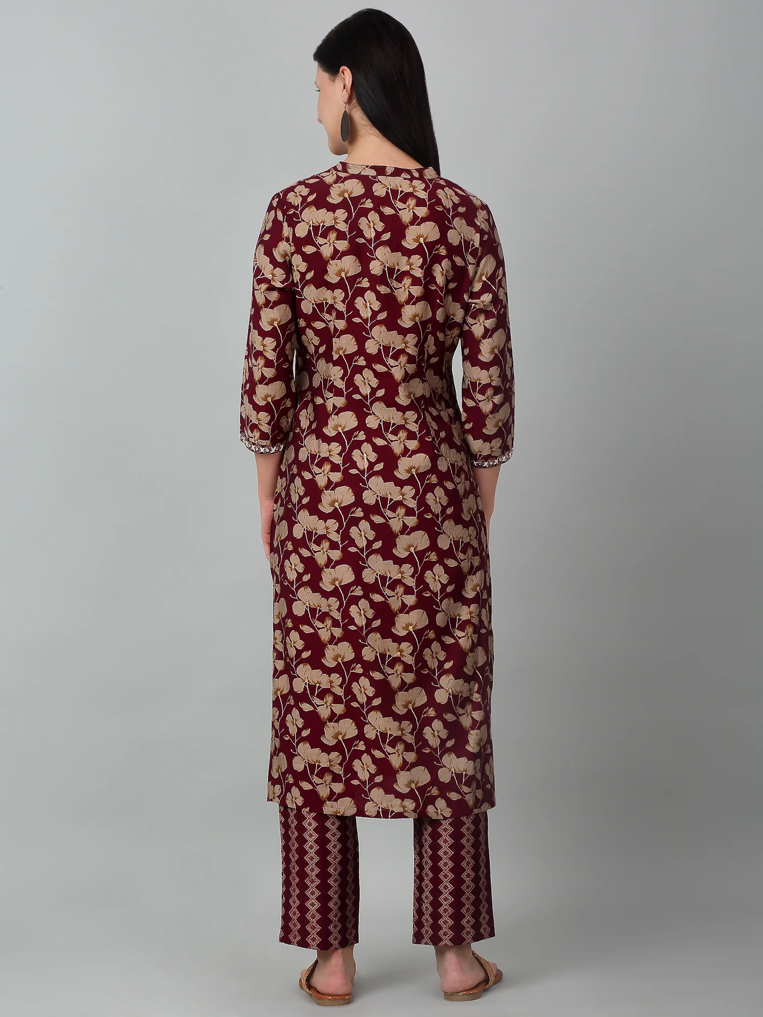 Women's Wine Printed Casual Kurta Plazzo Set - Image 5