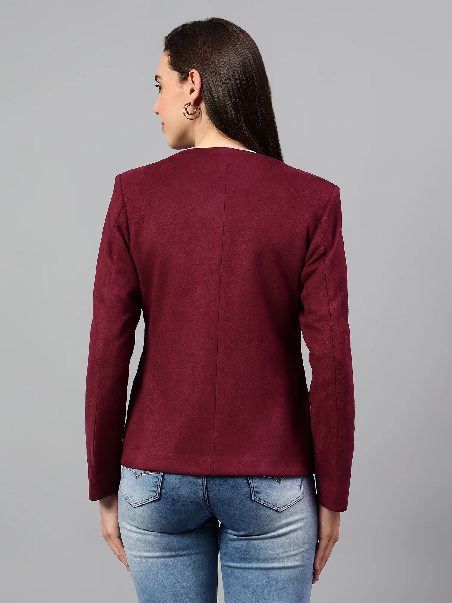 Women’s Wine Solid Casual Winter Blazer | Cantabil - Image 3