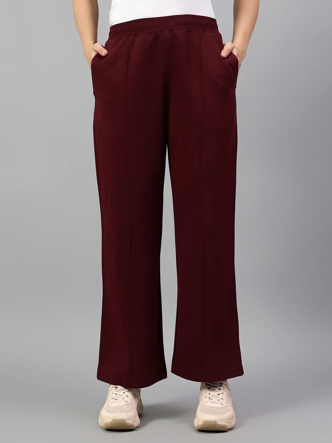 Women's Wine Solid Casual Winter Trouser - Image 2