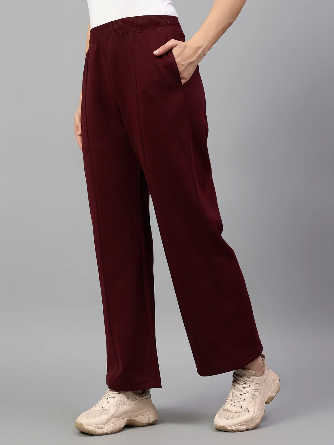 Women's Wine Solid Casual Winter Trouser - Image 3