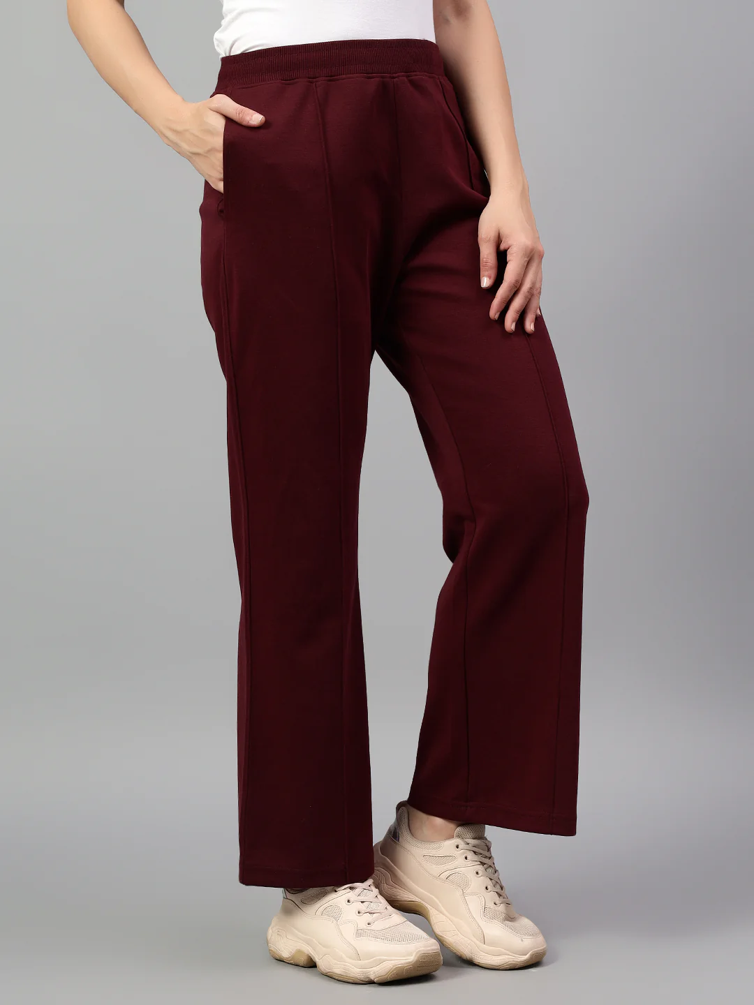 Women's Wine Solid Casual Winter Trouser - Image 4