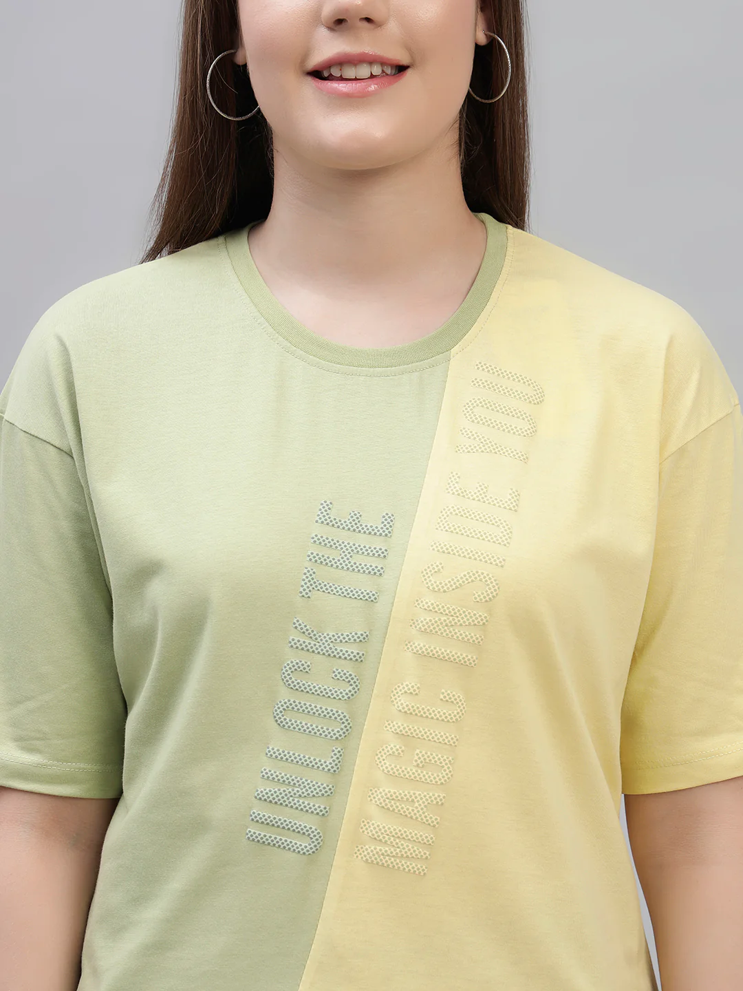 Women's Yellow Color Block Half Sleeves Round Neck Casual T Shirt - Image 6